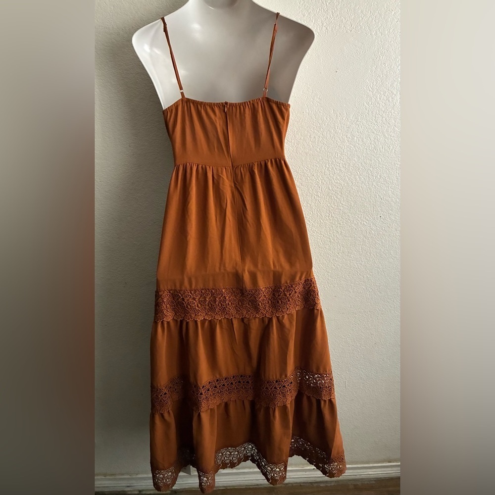 🆕Cider Rust Lace Trim Tiered Cami Maxi Dress M🆕 - Picture 6 of 16